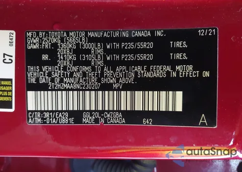 2022 Lexus Rx 350 from USA, damaged, VIN 2T2HZMAA8NC230207